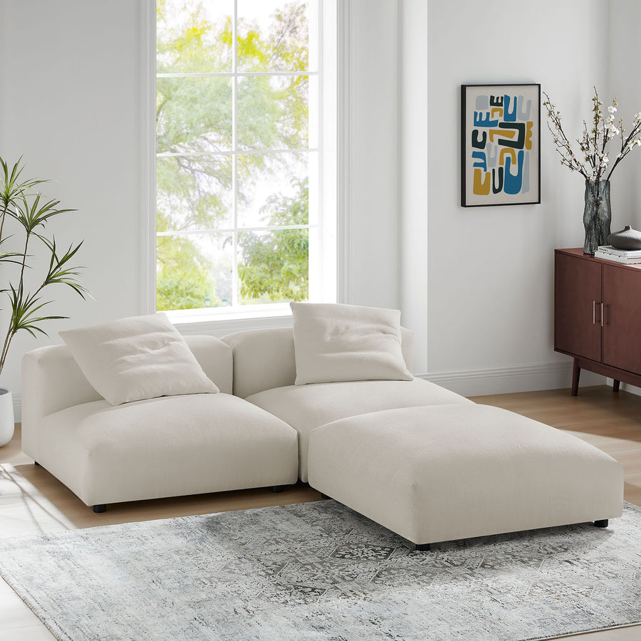 Reed 3-Piece Modular Upholstered Fabric Sectional Sofa in Salt