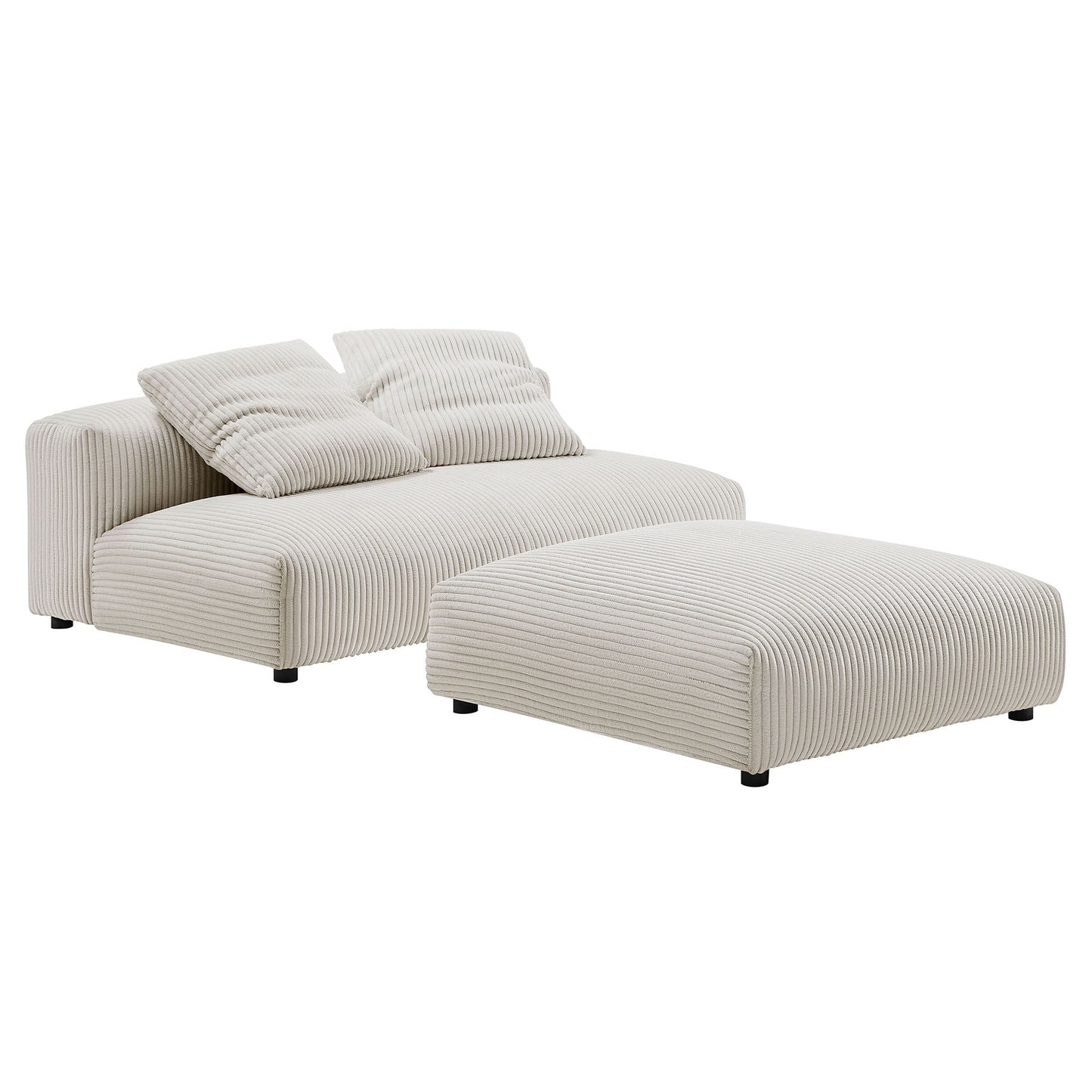 Solace Modular Corduroy Upholstered Armless Loveseat and Ottoman Set by Furniture for America