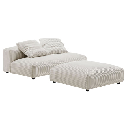 Solace Modular Corduroy Upholstered Armless Loveseat and Ottoman Set in Almond