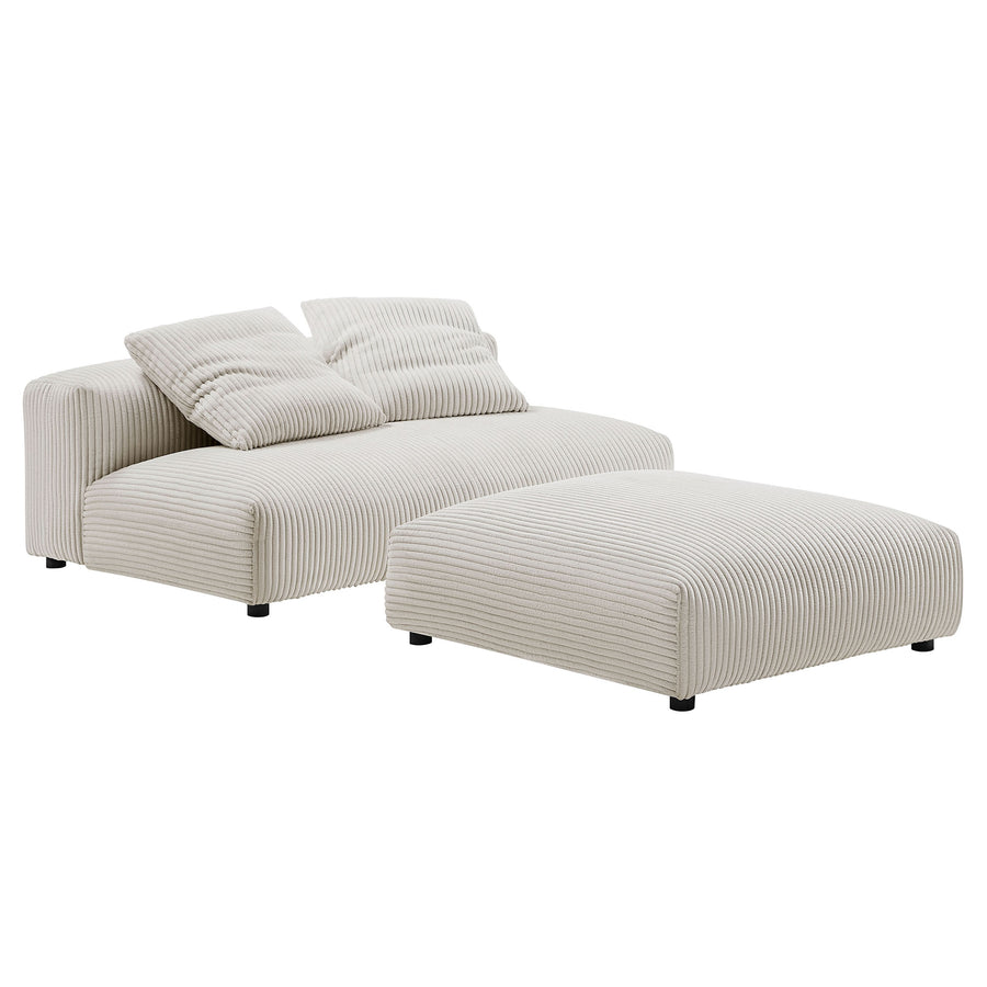 Reed Modular Corduroy Upholstered Armless Loveseat and Ottoman Set in Almond