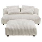 Reed Modular Corduroy Upholstered Armless Loveseat and Ottoman Set in Almond