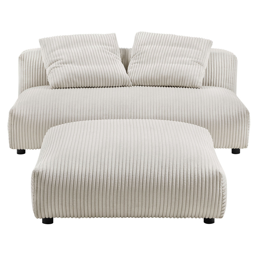 Reed Modular Corduroy Upholstered Armless Loveseat and Ottoman Set in Almond