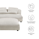 Reed Modular Corduroy Upholstered Armless Loveseat and Ottoman Set in Almond