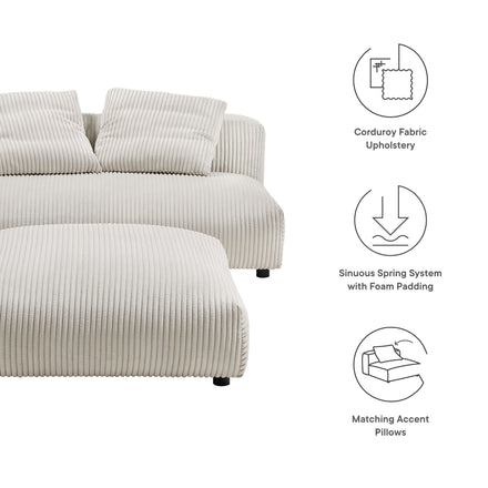 Solace Modular Corduroy Upholstered Armless Loveseat and Ottoman Set in Almond