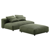 Reed Modular Corduroy Upholstered Armless Loveseat and Ottoman Set in Fern