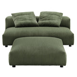 Reed Modular Corduroy Upholstered Armless Loveseat and Ottoman Set in Fern