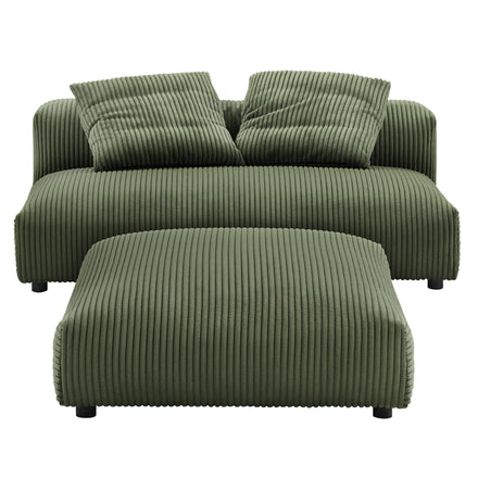 Solace Modular Corduroy Upholstered Armless Loveseat and Ottoman Set in Fern