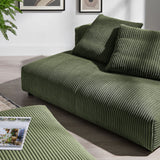 Reed Modular Corduroy Upholstered Armless Loveseat and Ottoman Set in Fern