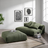 Reed Modular Corduroy Upholstered Armless Loveseat and Ottoman Set in Fern