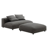 Reed Modular Upholstered Fabric Armless Loveseat and Ottoman Set in Charcoal