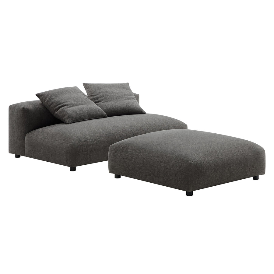 Reed Modular Upholstered Fabric Armless Loveseat and Ottoman Set in Charcoal