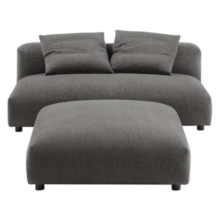Solace Modular Upholstered Fabric Armless Loveseat and Ottoman Set in Charcoal