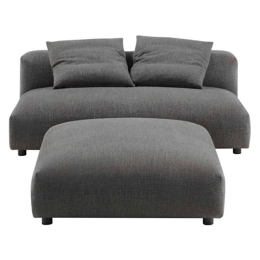 Reed Modular Upholstered Fabric Armless Loveseat and Ottoman Set in Charcoal