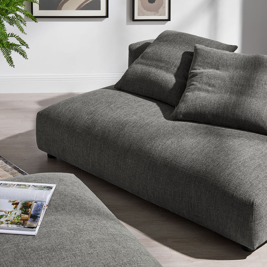 Reed Modular Upholstered Fabric Armless Loveseat and Ottoman Set in Charcoal