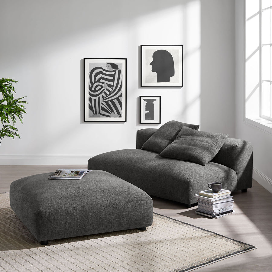 Reed Modular Upholstered Fabric Armless Loveseat and Ottoman Set in Charcoal