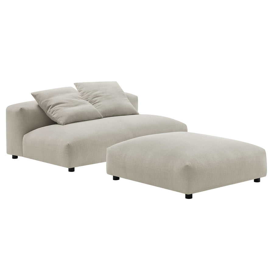 Reed Modular Upholstered Fabric Armless Loveseat and Ottoman Set in Linen