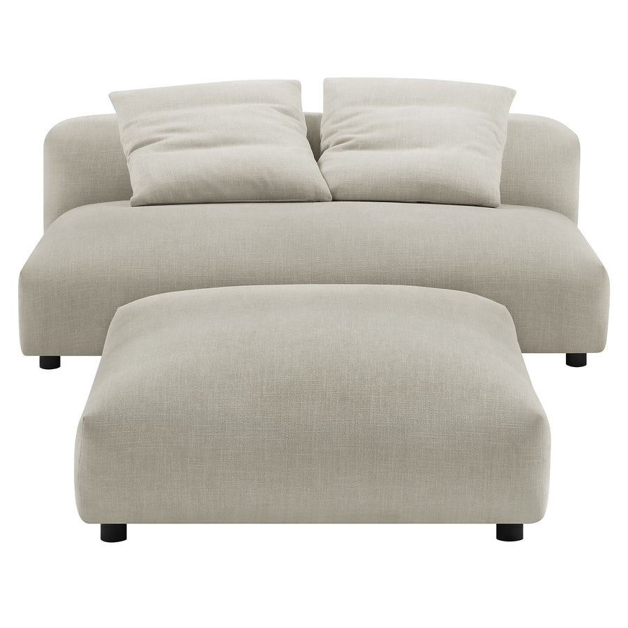 Reed Modular Upholstered Fabric Armless Loveseat and Ottoman Set in Linen