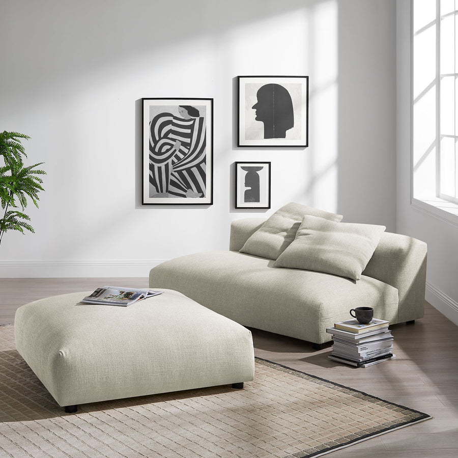 Reed Modular Upholstered Fabric Armless Loveseat and Ottoman Set in Linen