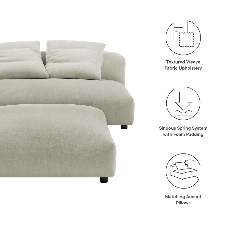 Reed Modular Upholstered Fabric Armless Loveseat and Ottoman Set in Linen