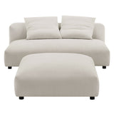 Reed Modular Upholstered Fabric Armless Loveseat and Ottoman Set in Salt