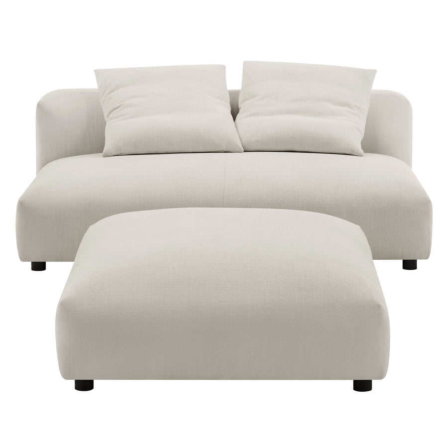 Reed Modular Upholstered Fabric Armless Loveseat and Ottoman Set in Salt