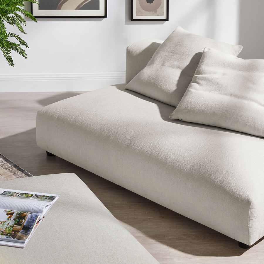 Reed Modular Upholstered Fabric Armless Loveseat and Ottoman Set in Salt