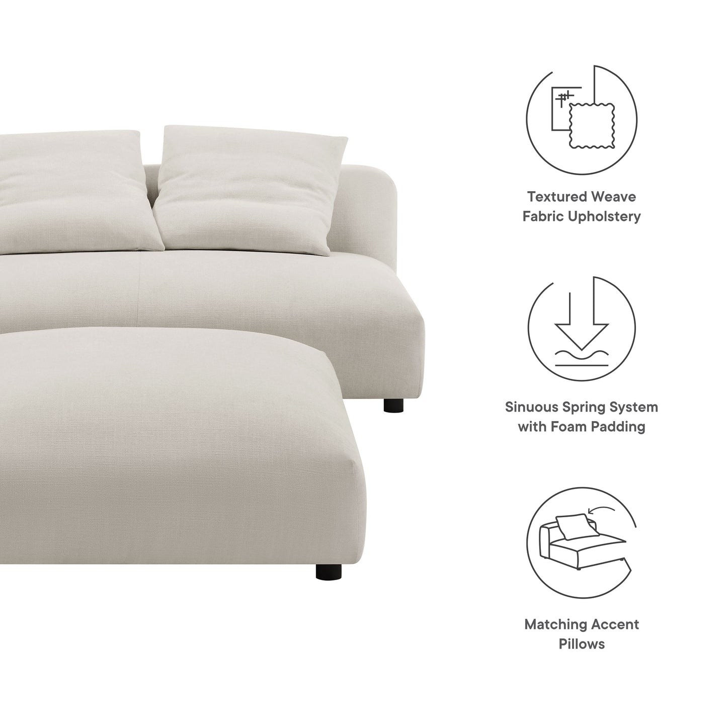 Solace Modular Upholstered Fabric Armless Loveseat and Ottoman Set by Furniture for America