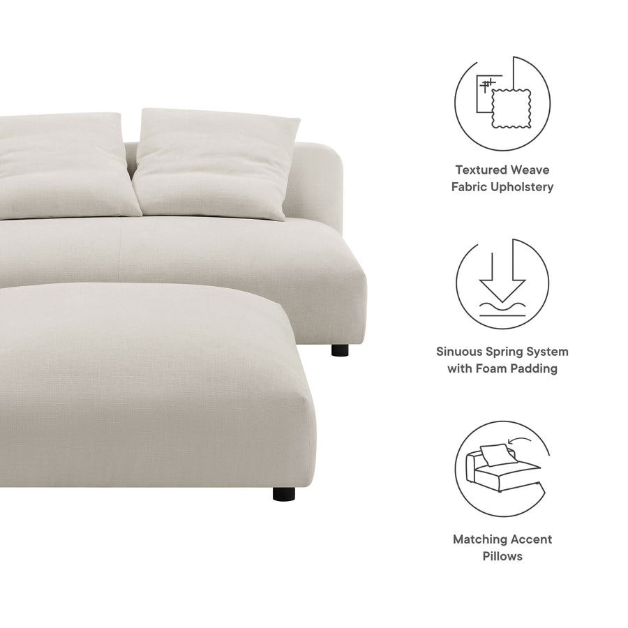 Reed Modular Upholstered Fabric Armless Loveseat and Ottoman Set in Salt