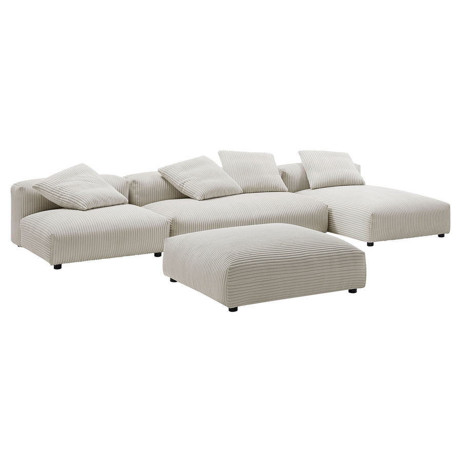 Reed 4-Piece Modular Corduroy Upholstered Sectional Sofa With Ottoman in Almond