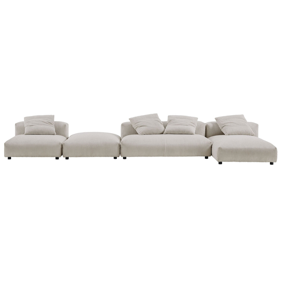 Reed 4-Piece Modular Corduroy Upholstered Sectional Sofa With Ottoman in Almond