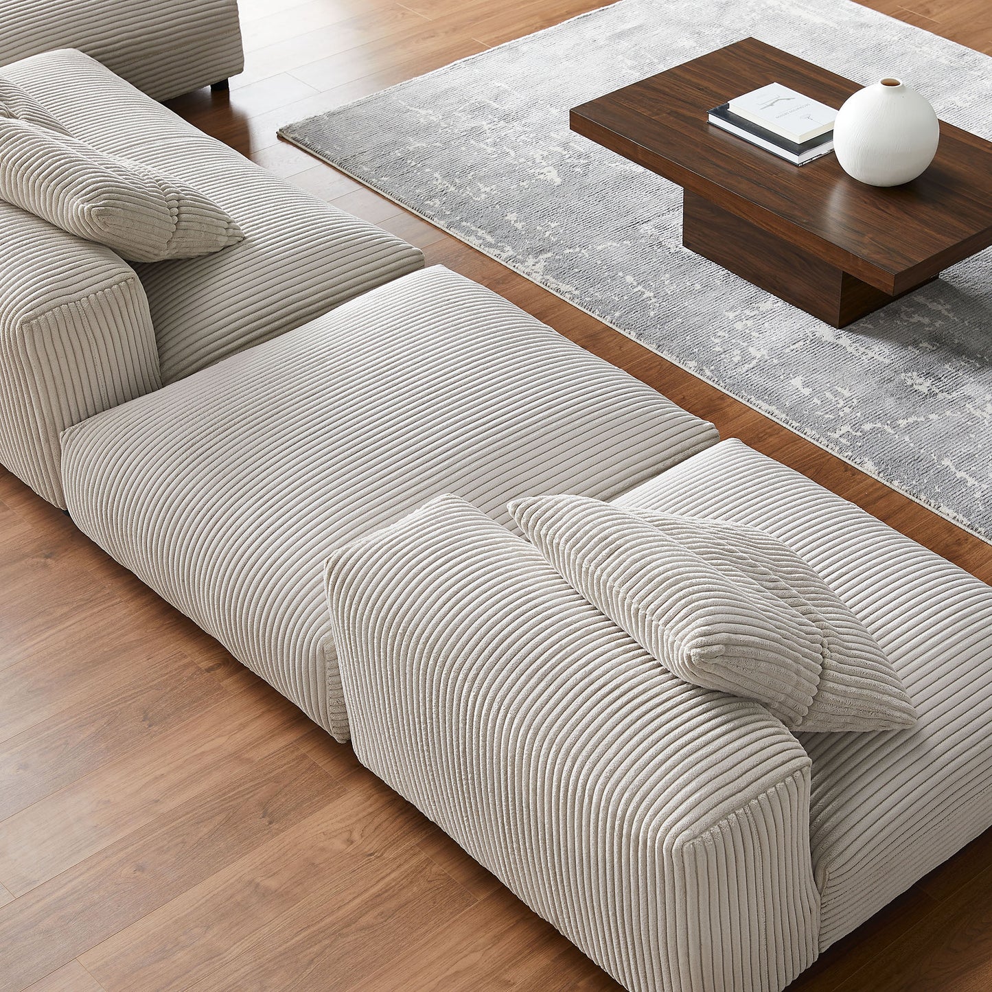 Solace 4-Piece Modular Corduroy Upholstered Sectional Sofa With Ottoman by Furniture For America
