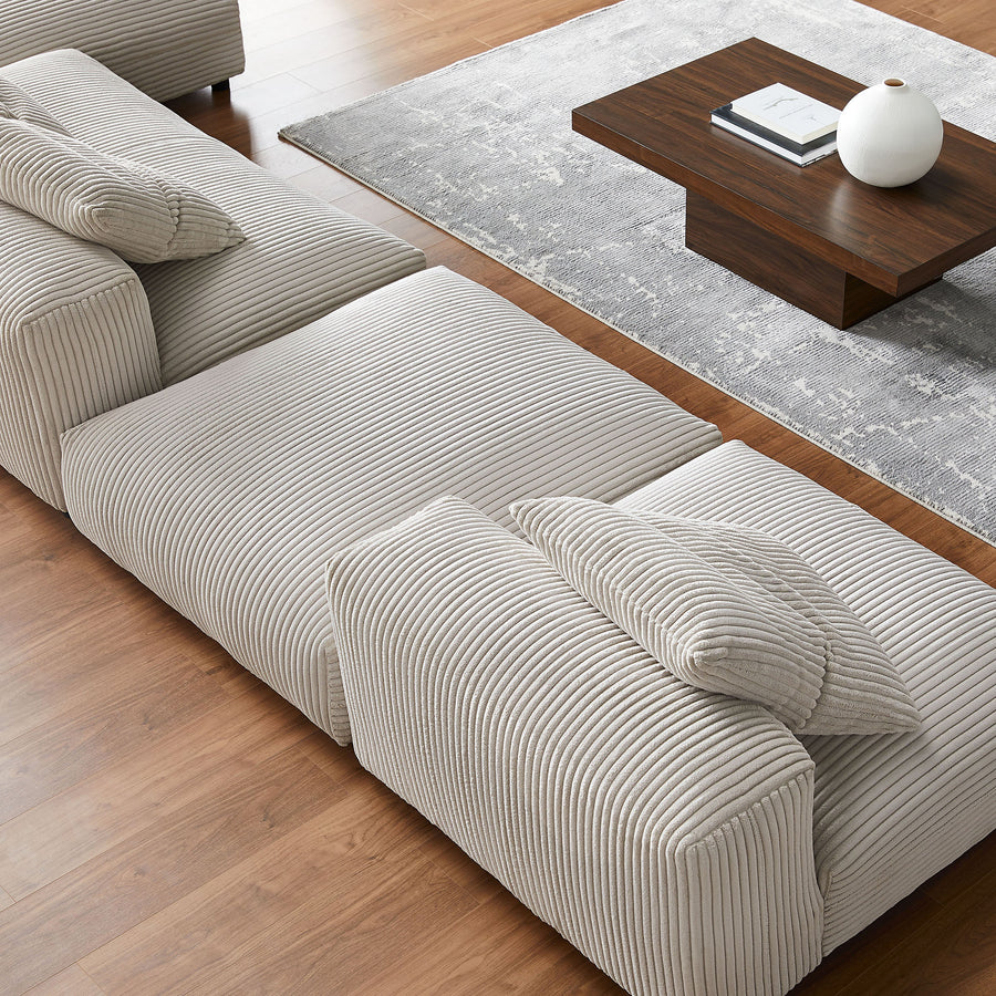 Reed 4-Piece Modular Corduroy Upholstered Sectional Sofa With Ottoman in Almond