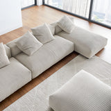 Reed 4-Piece Modular Corduroy Upholstered Sectional Sofa With Ottoman in Almond