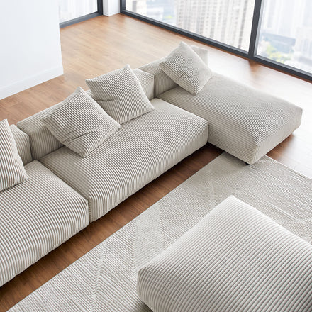 Solace 4-Piece Modular Corduroy Upholstered Sectional Sofa With Ottoman in Almond