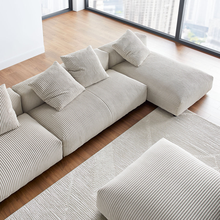 Reed 4-Piece Modular Corduroy Upholstered Sectional Sofa With Ottoman in Almond