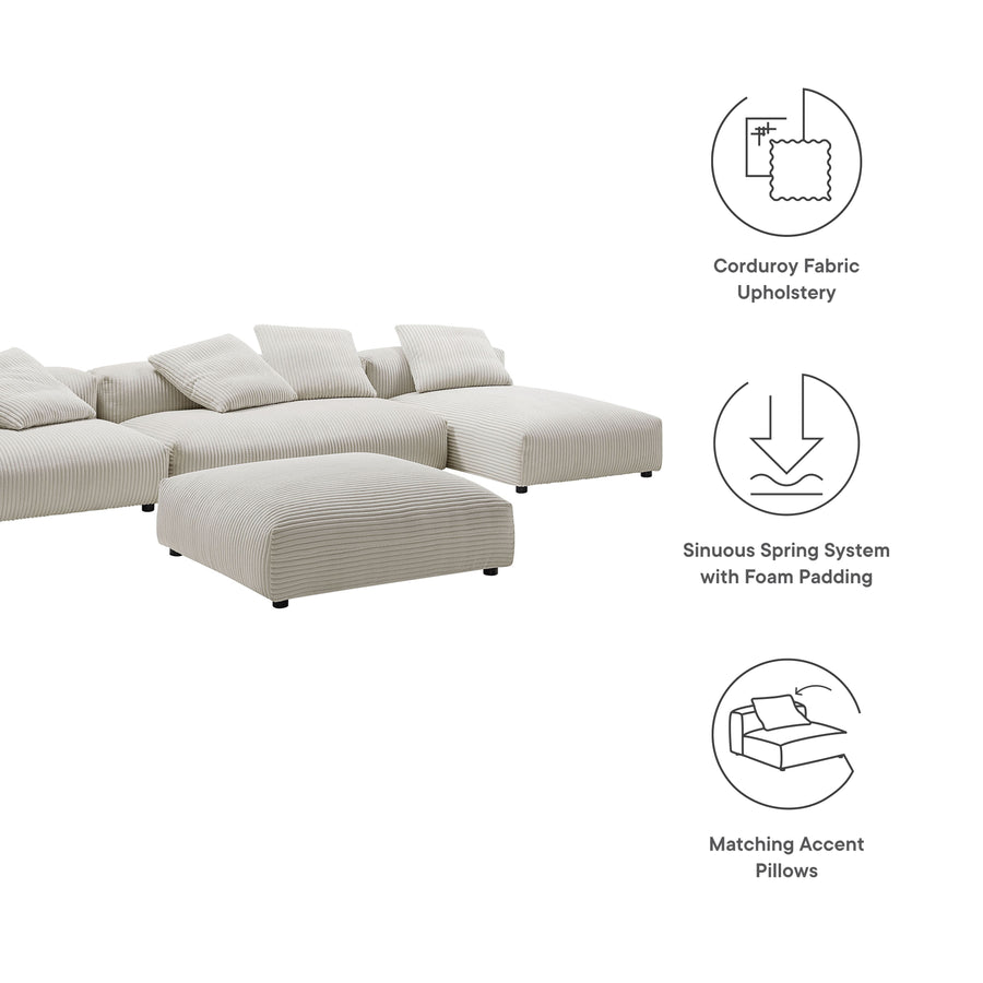 Reed 4-Piece Modular Corduroy Upholstered Sectional Sofa With Ottoman in Almond