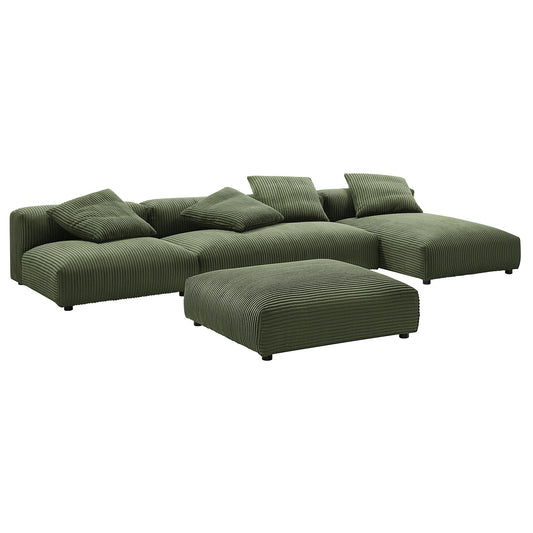 Solace 4-Piece Modular Corduroy Upholstered Sectional Sofa With Ottoman by Furniture for America