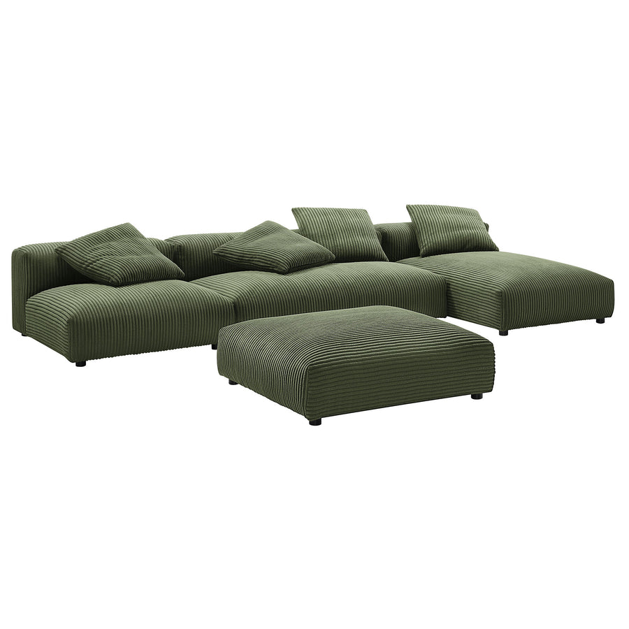 Reed 4-Piece Modular Corduroy Upholstered Sectional Sofa With Ottoman in Fern