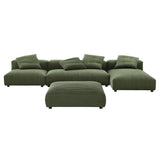 Reed 4-Piece Modular Corduroy Upholstered Sectional Sofa With Ottoman in Fern