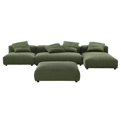 Solace 4-Piece Modular Corduroy Upholstered Sectional Sofa With Ottoman by Furniture for America