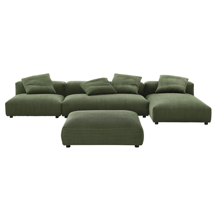 Solace 4-Piece Modular Corduroy Upholstered Sectional Sofa With Ottoman in Fern