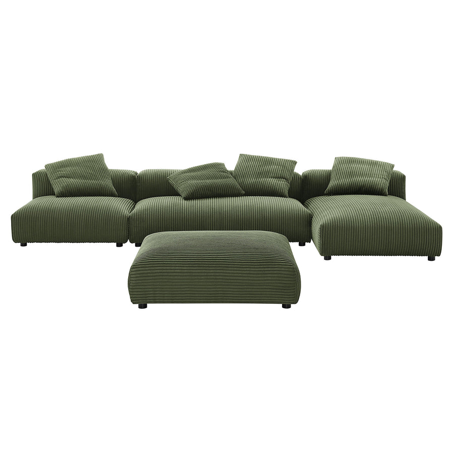 Reed 4-Piece Modular Corduroy Upholstered Sectional Sofa With Ottoman in Fern