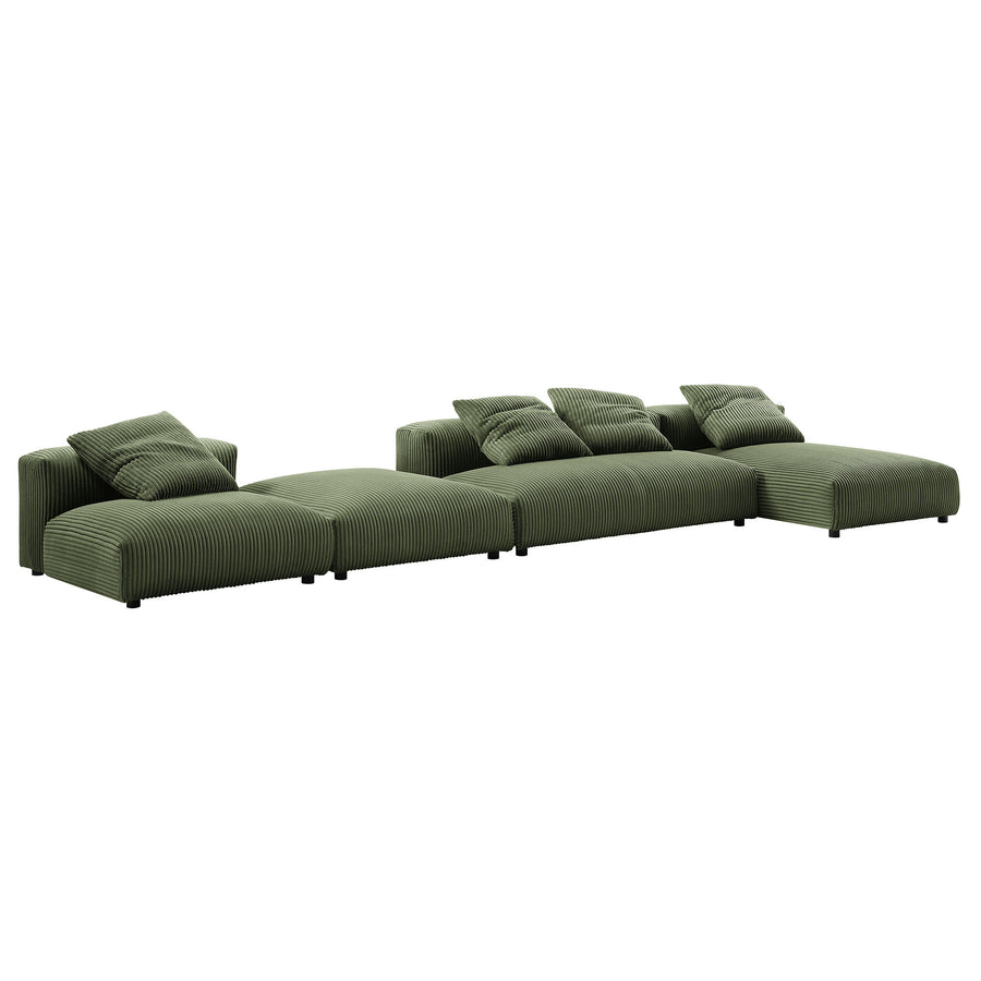 Reed 4-Piece Modular Corduroy Upholstered Sectional Sofa With Ottoman in Fern