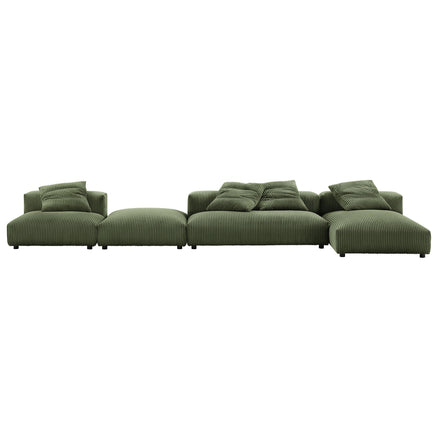 Solace 4-Piece Modular Corduroy Upholstered Sectional Sofa With Ottoman in Fern