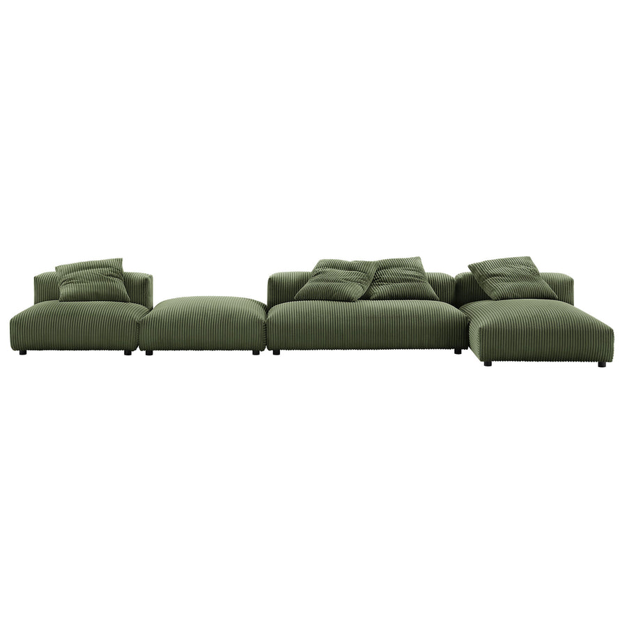 Reed 4-Piece Modular Corduroy Upholstered Sectional Sofa With Ottoman in Fern