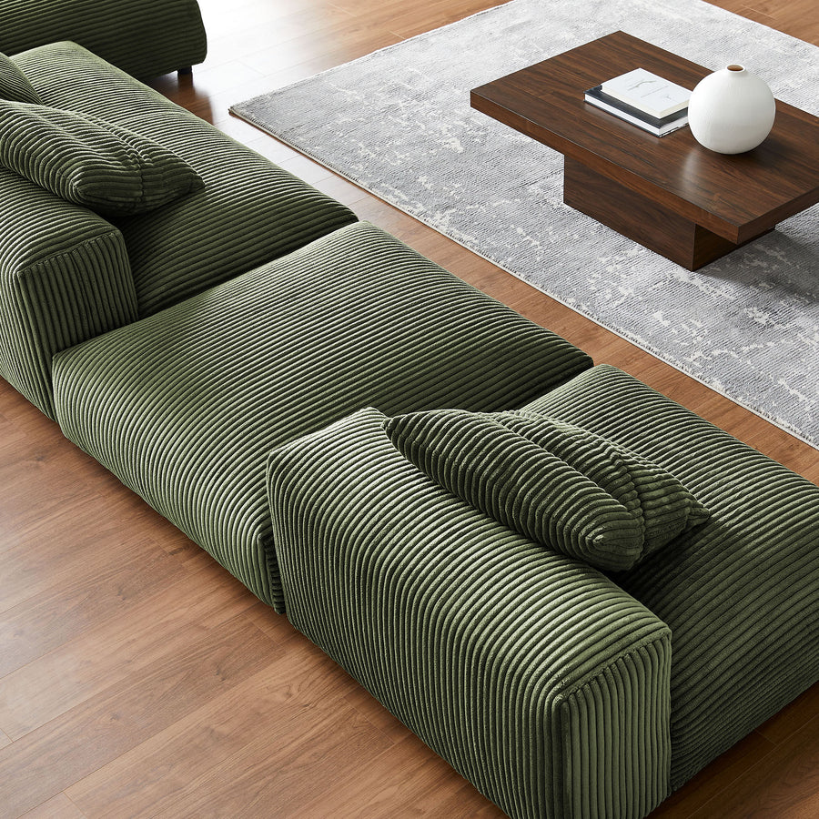 Reed 4-Piece Modular Corduroy Upholstered Sectional Sofa With Ottoman in Fern