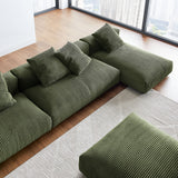 Reed 4-Piece Modular Corduroy Upholstered Sectional Sofa With Ottoman in Fern