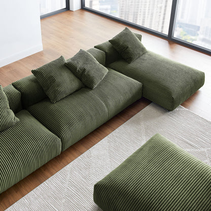 Solace 4-Piece Modular Corduroy Upholstered Sectional Sofa With Ottoman by Furniture for America