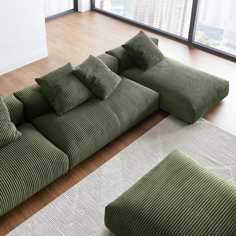 Reed 4-Piece Modular Corduroy Upholstered Sectional Sofa With Ottoman in Fern