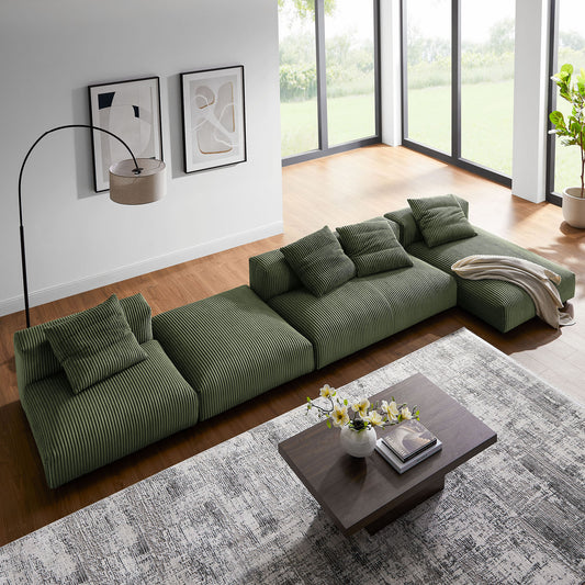 Solace 4-Piece Modular Corduroy Upholstered Sectional Sofa With Ottoman by Furniture for America